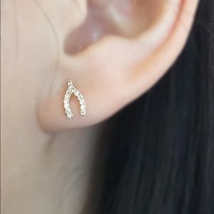 14k Gold Wishbone CZ Stud Earrings